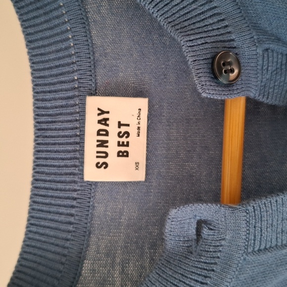 Sunday Best Sky/Cornflower Blue Silk, Cotton & Cashmere Cardigan (Size XXS) - Picture 2 of 7